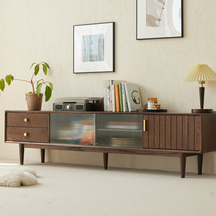 Scandinavian oak wood tv console danya walnut color swatches.
