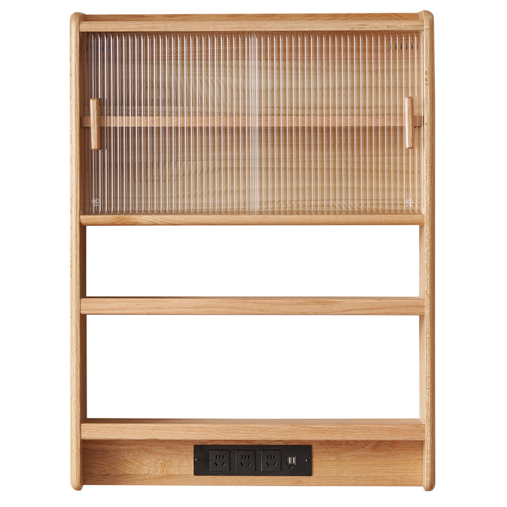 Scandinavian oak wood wall hanging cabinet hemu in white background.