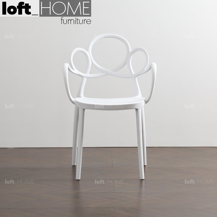 Scandinavian plastic armrest dining chair mina material variants.