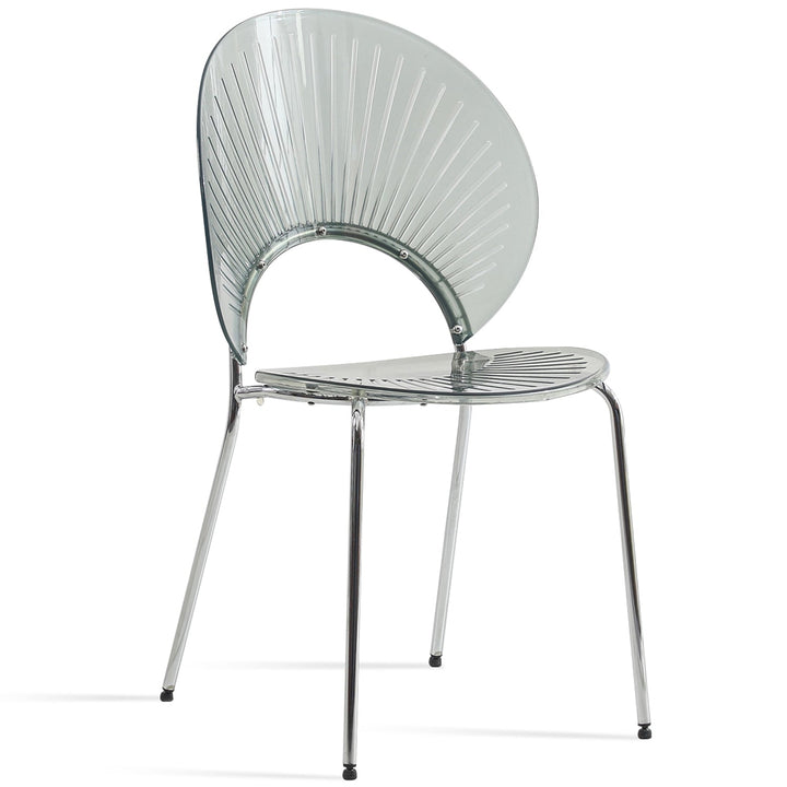 Scandinavian plastic dining chair apollo clear in white background.