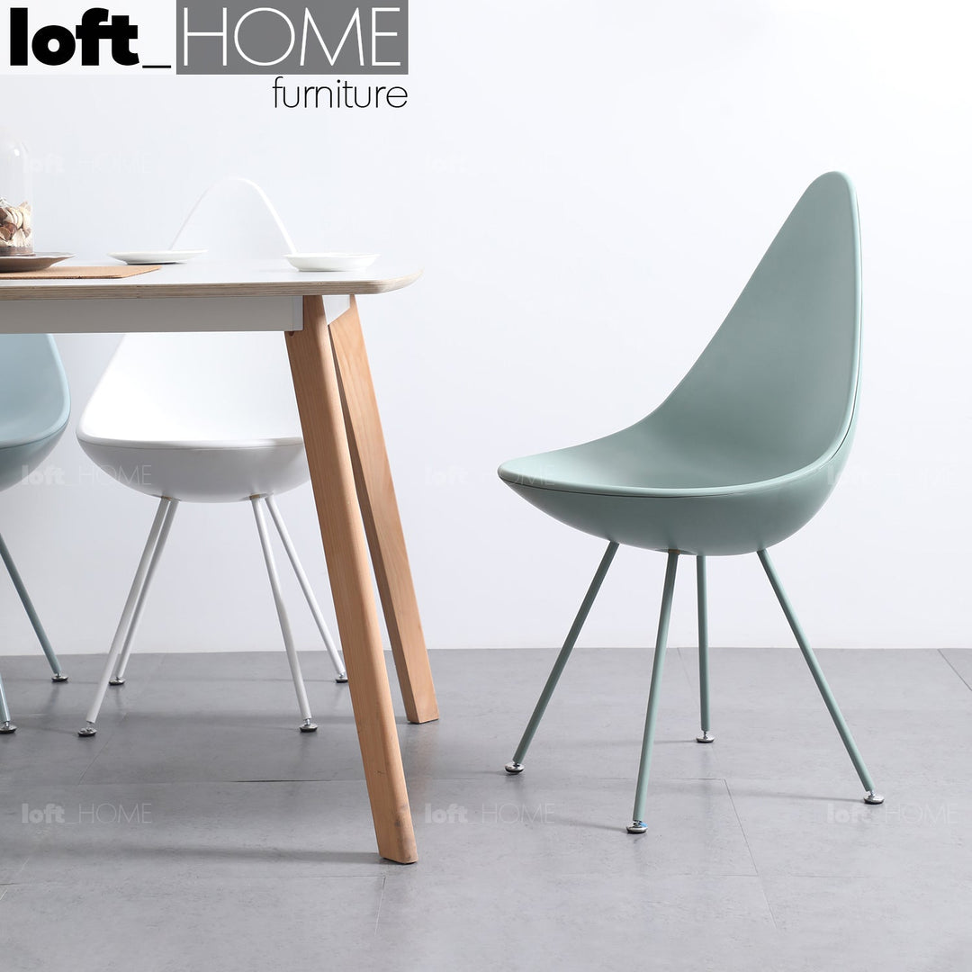 Scandinavian plastic dining chair dewy color swatches.