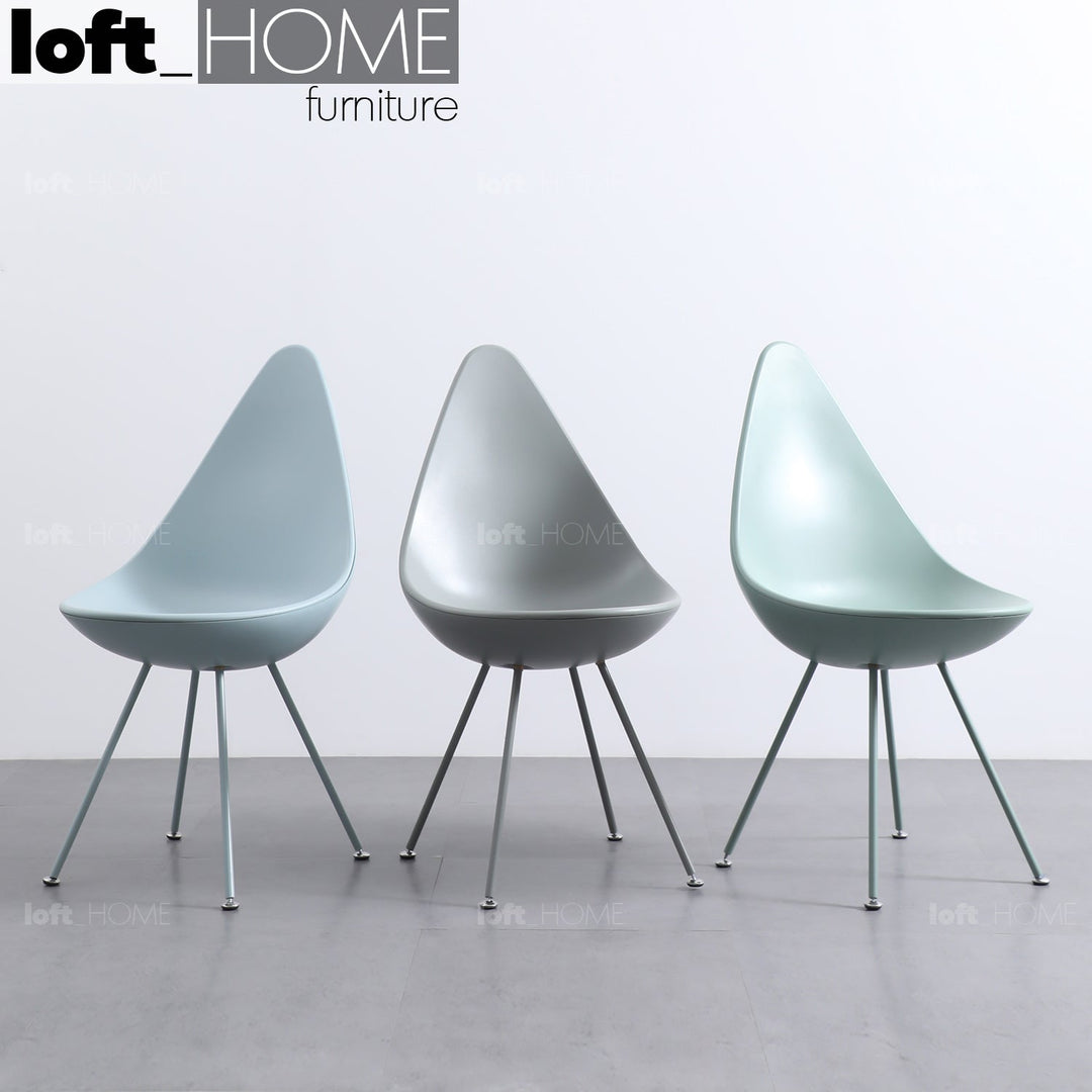 Scandinavian plastic dining chair dewy material variants.