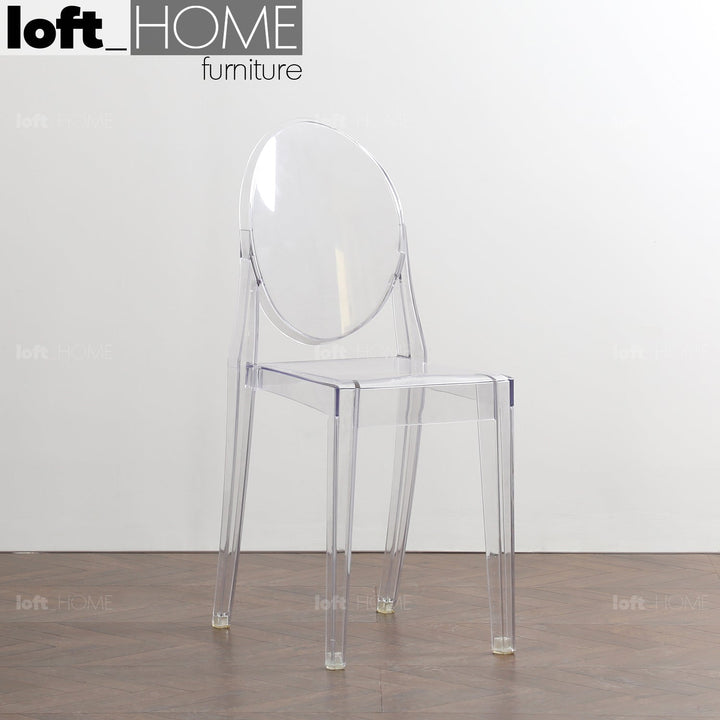 Scandinavian plastic dining chair ghost vee in still life.