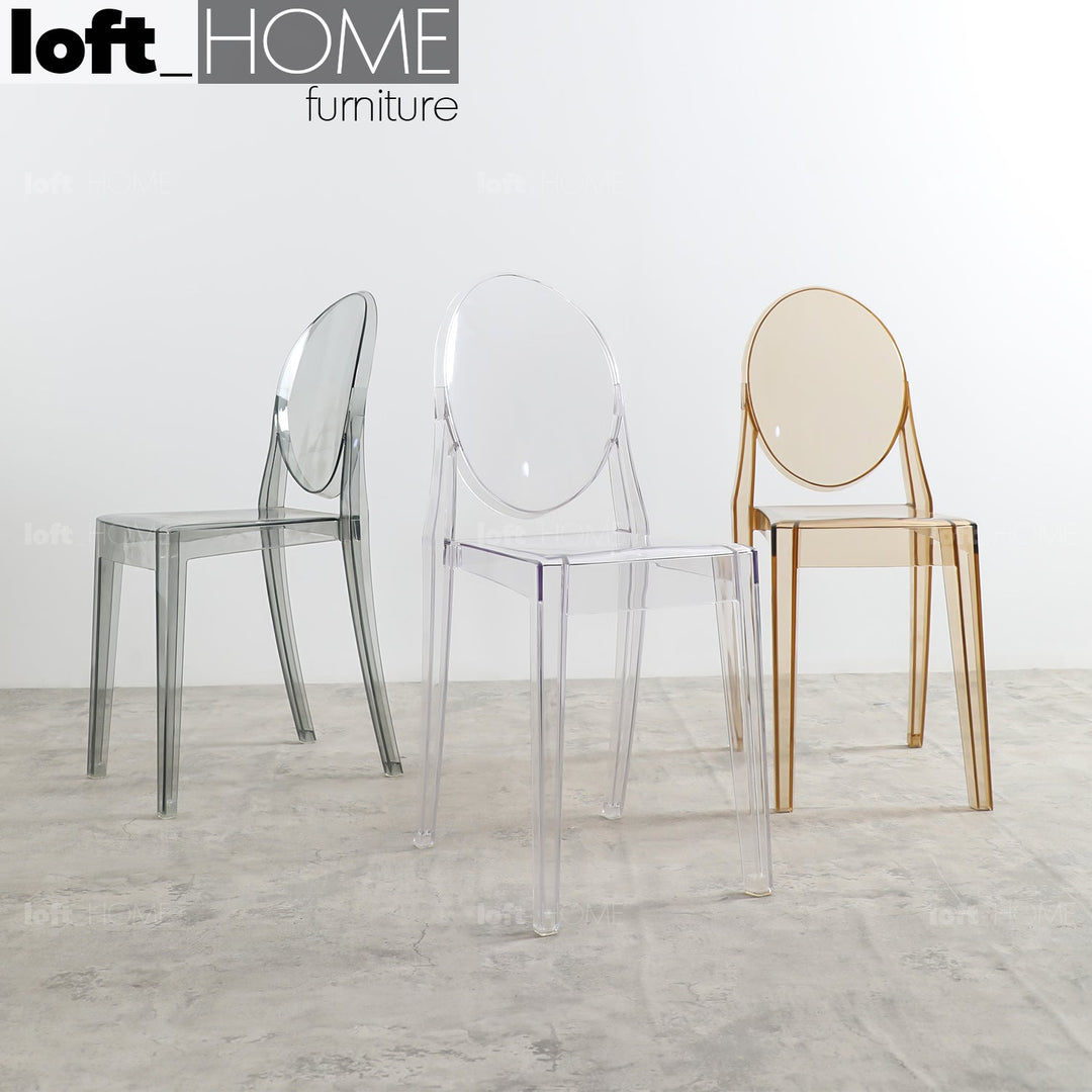 Scandinavian plastic dining chair ghost vee primary product view.