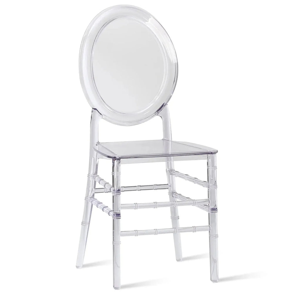 Contemporary plastic dining chair gia in white background.