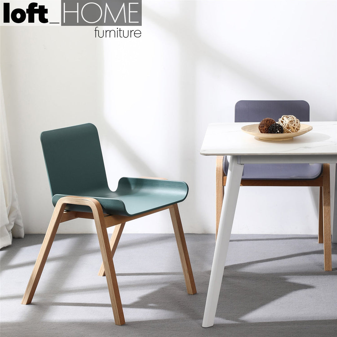 Scandinavian plastic dining chair larch color swatches.