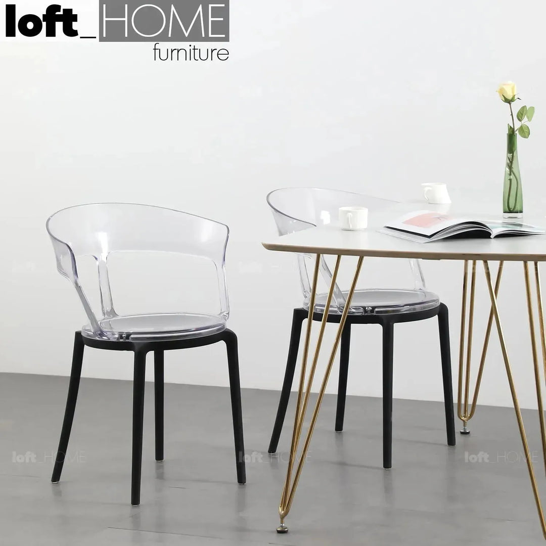 Contemporary plastic dining chair renzo with context.