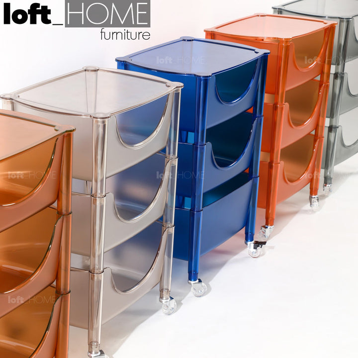 Scandinavian plastic drawer cabinet loja color swatches.