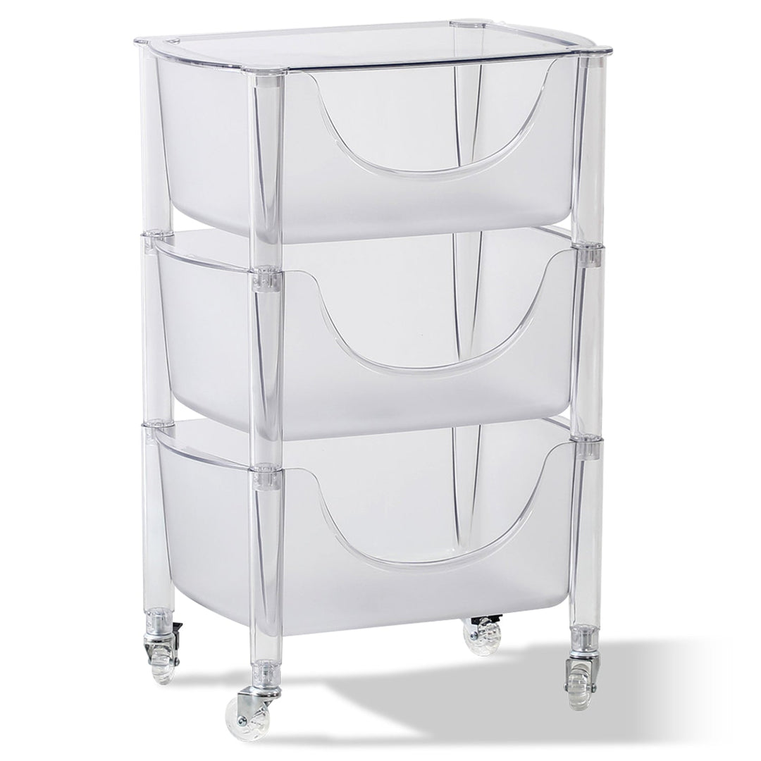 Scandinavian plastic drawer cabinet loja in white background.