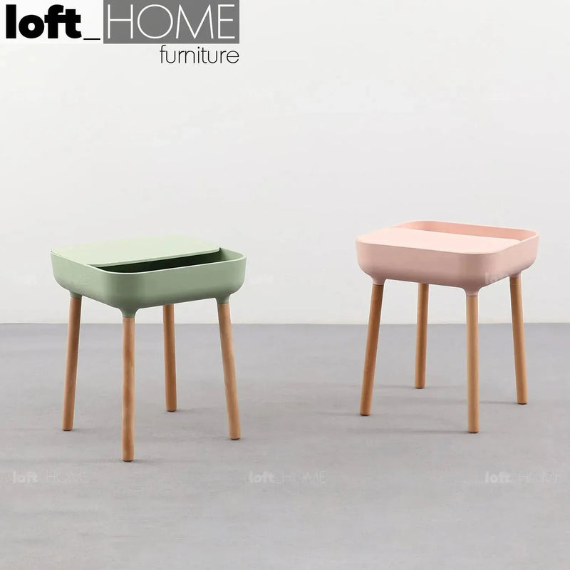 Contemporary plastic side table una color swatches.