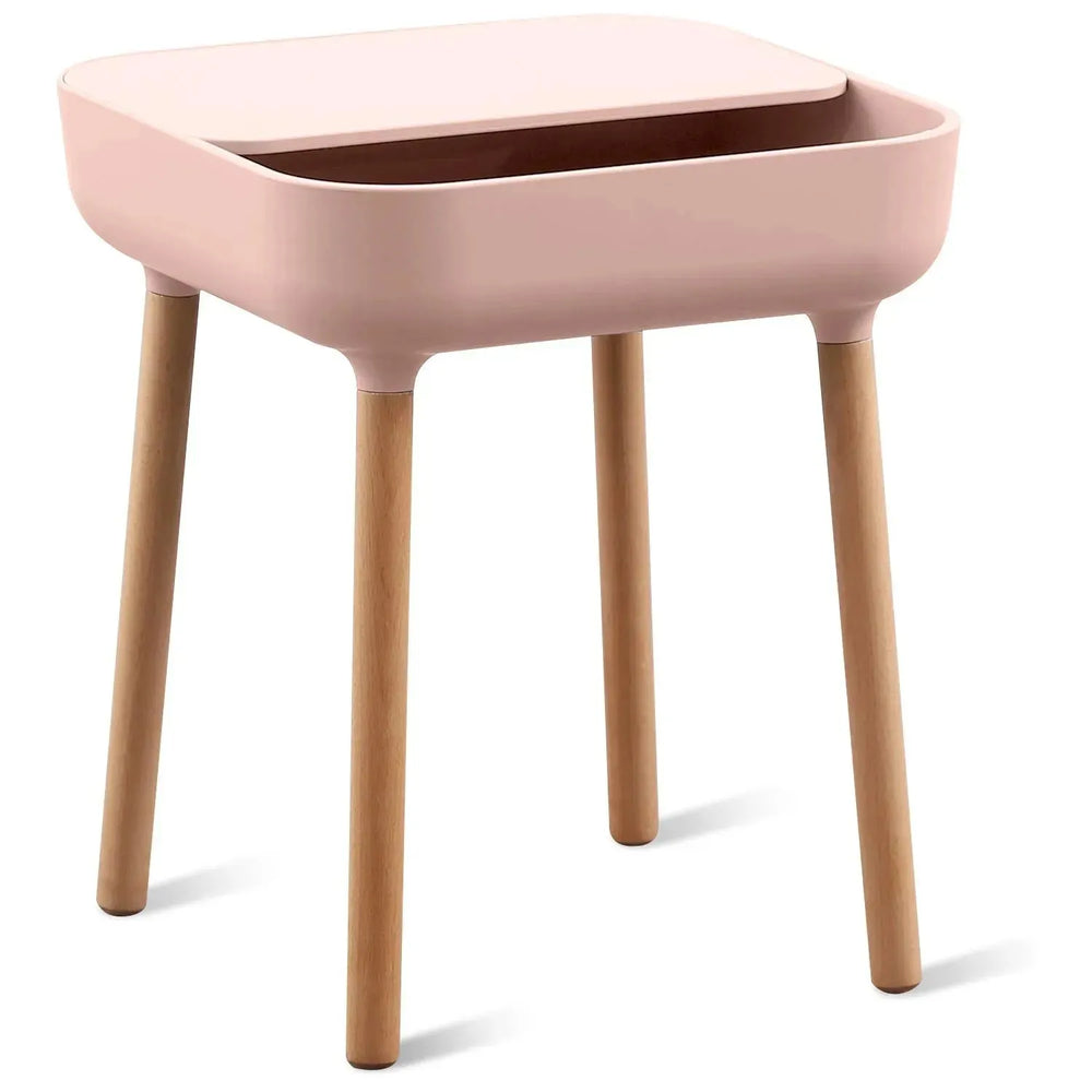 Modern plastic side table una in white background.