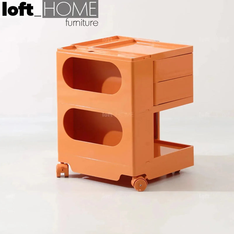 Bauhaus plastic wheeled trolley side table boby small with context.