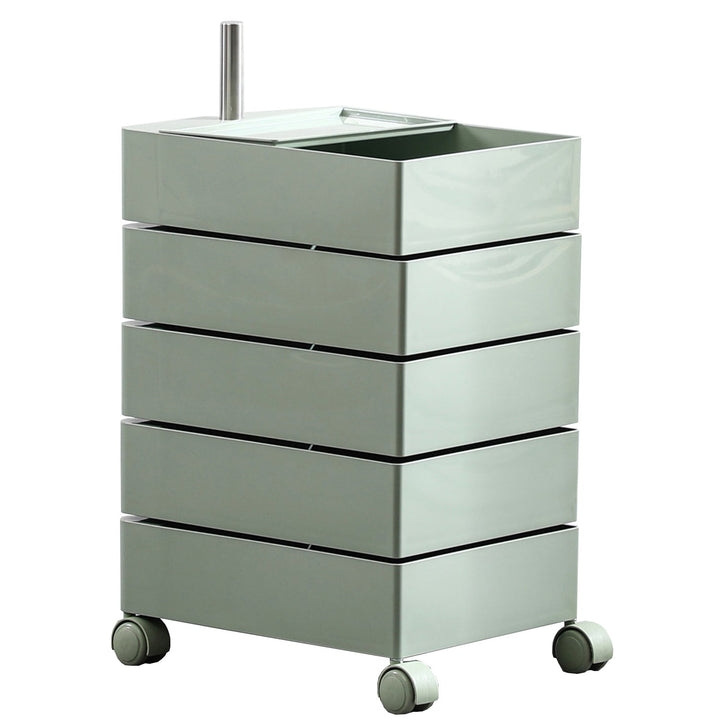 Scandinavian plastic wheeled trolley side table rolly in white background.
