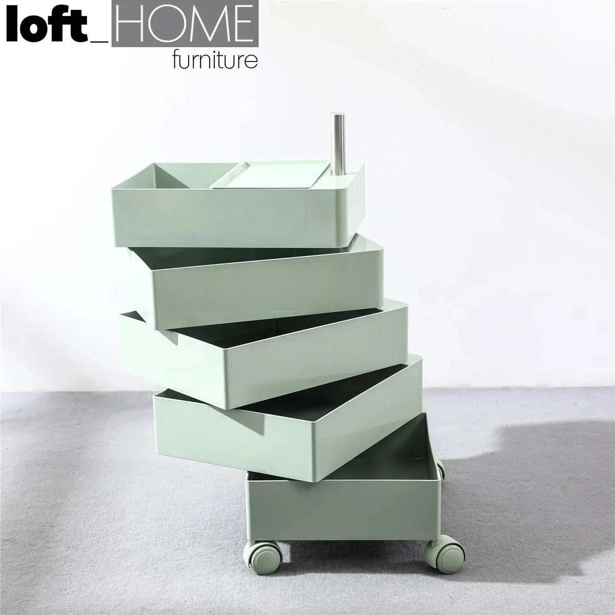 Bauhaus plastic wheeled trolley side table rolly material variants.