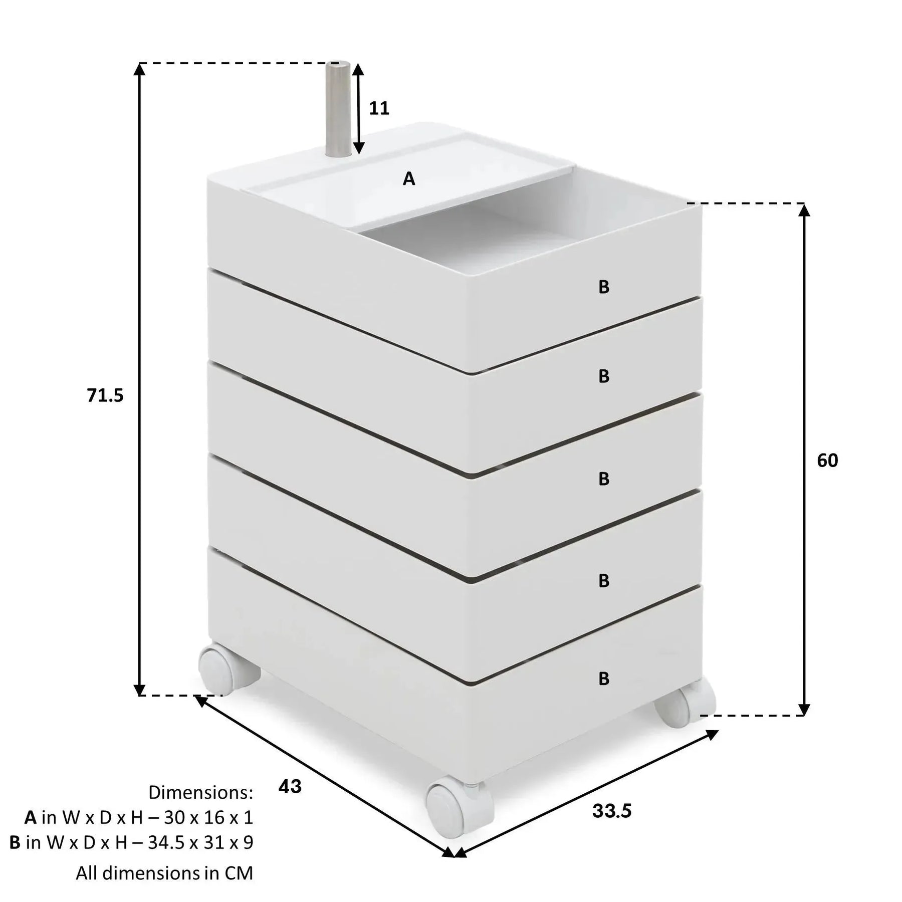 Side Desk Rolly Scandinavian Plastic Wheeled Trolley Side Table ROLLY – LOFT HOME