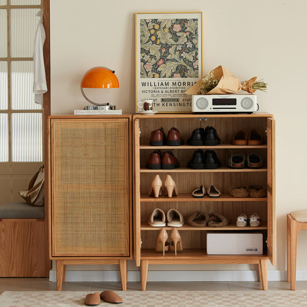 Scandinavian rattan oak wood shoe cabinet beri primary product view.