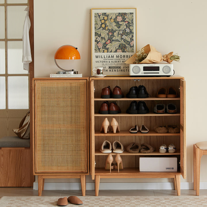 Scandinavian rattan oak wood shoe cabinet beri primary product view.