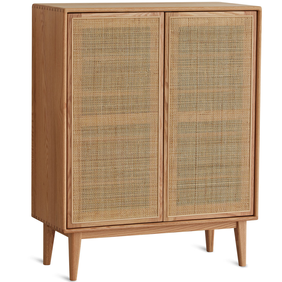 Scandinavian rattan oak wood shoe cabinet beri conceptual design.