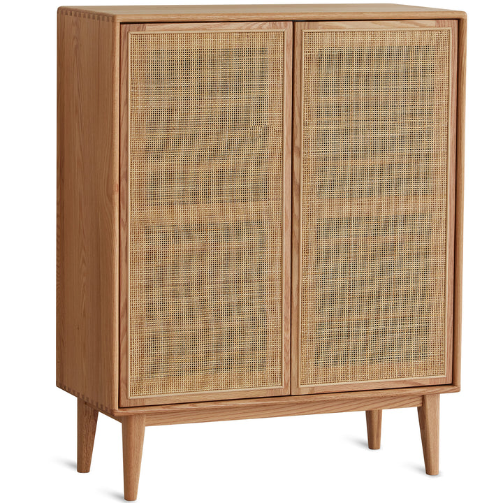 Scandinavian rattan oak wood shoe cabinet beri conceptual design.