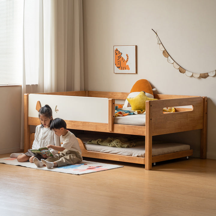 Scandinavian rubber wood kids bunk bed vireo material variants.
