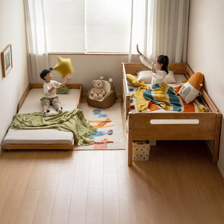 Scandinavian rubber wood kids bunk bed vireo in real life style.