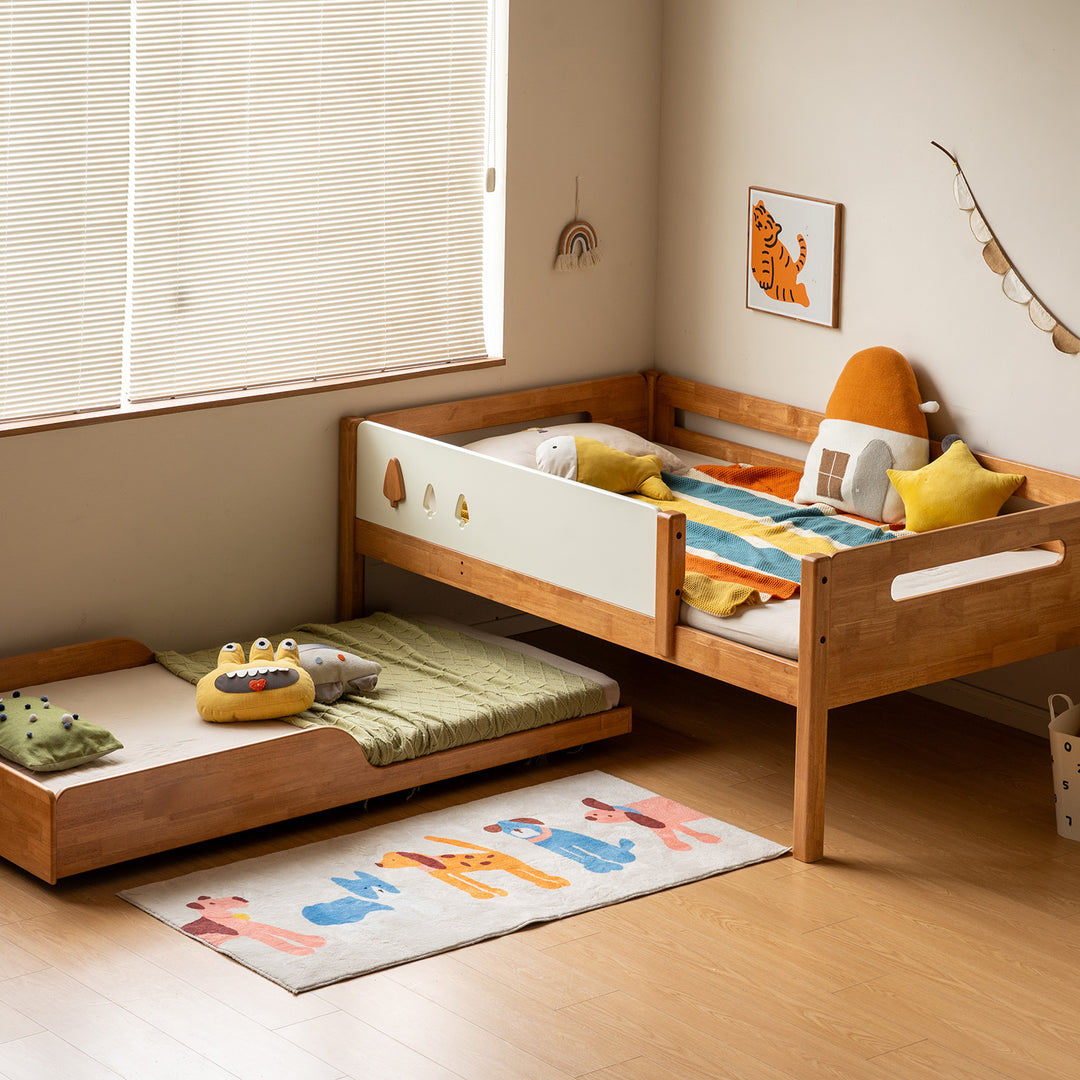 Scandinavian rubber wood kids bunk bed vireo with context.