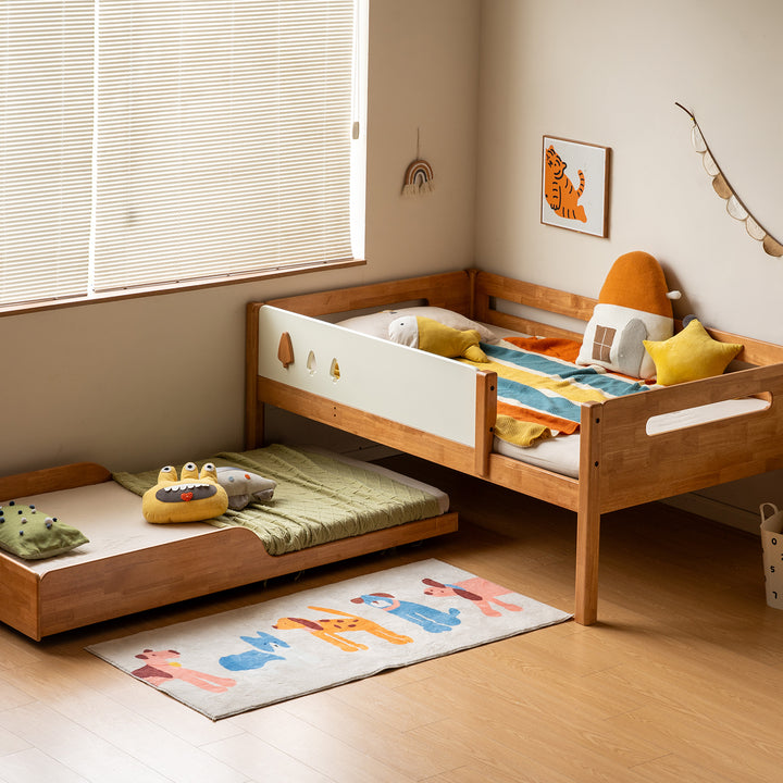 Scandinavian rubber wood kids bunk bed vireo with context.