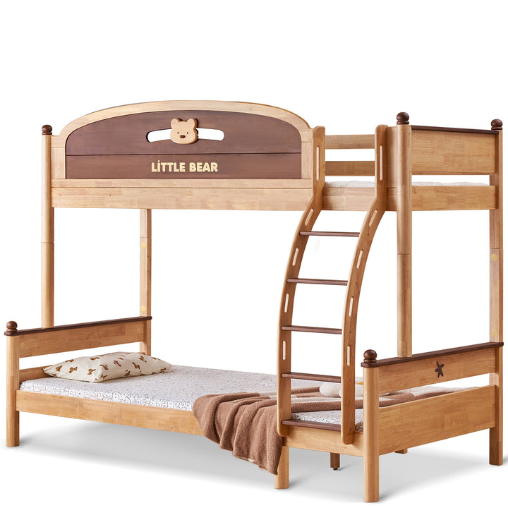 Scandinavian rubber wood kids bunk bed with bottom drawers and wall shelf little bear environmental situation.