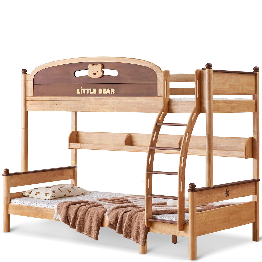 Scandinavian rubber wood kids bunk bed with bottom drawers and wall shelf little bear situational feels.