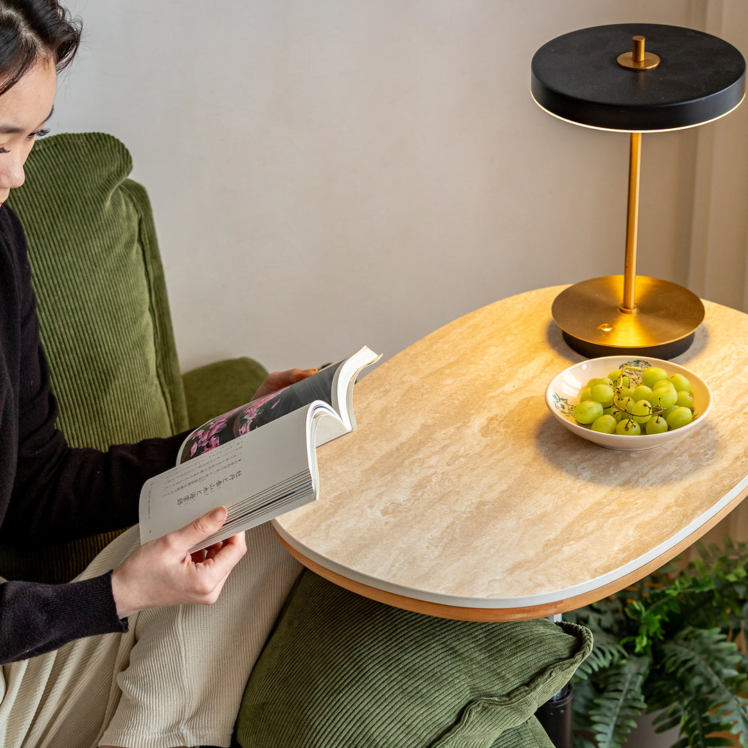 Scandinavian sintered stone height adjustable side table roman color swatches.
