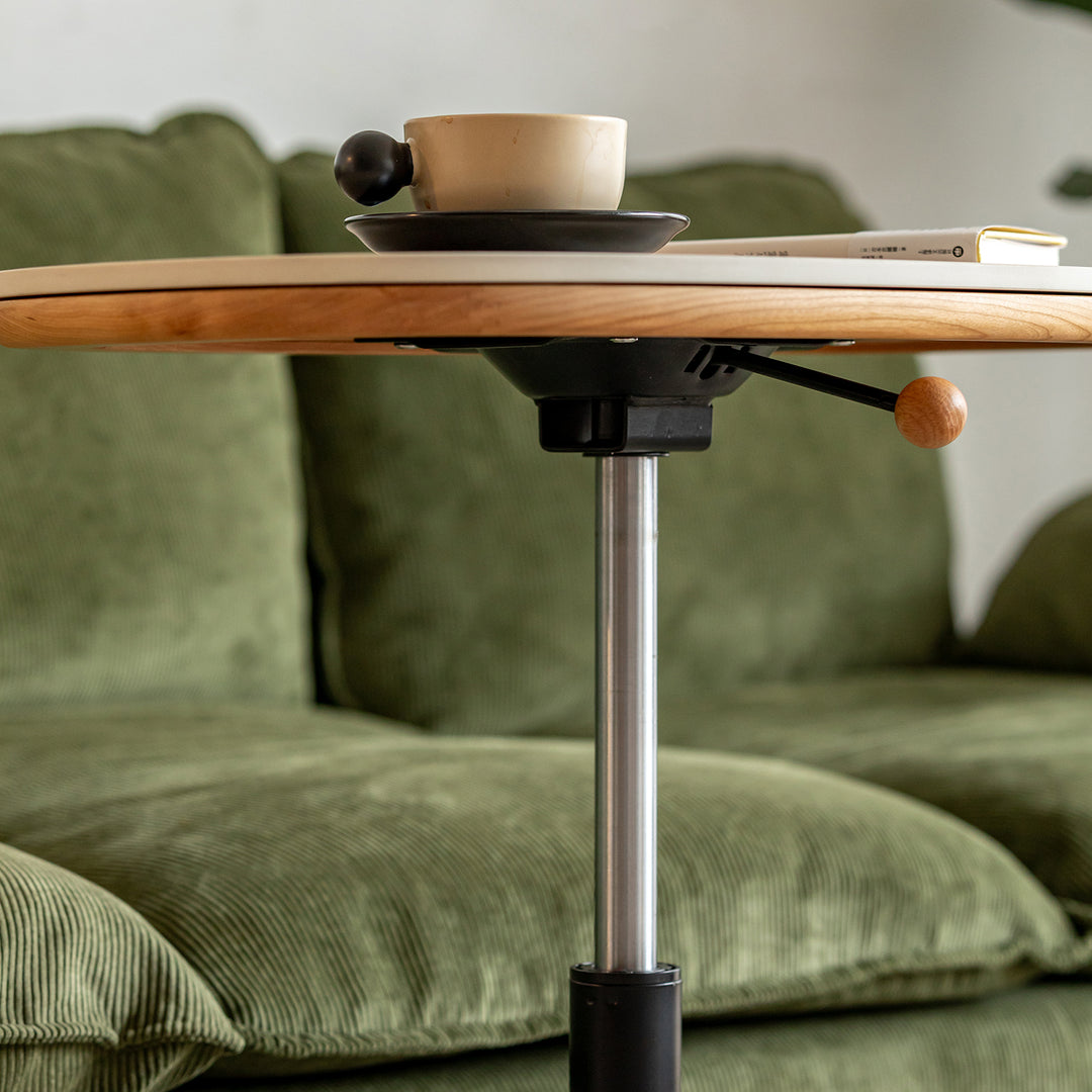 Scandinavian sintered stone height adjustable side table roman in real life style.