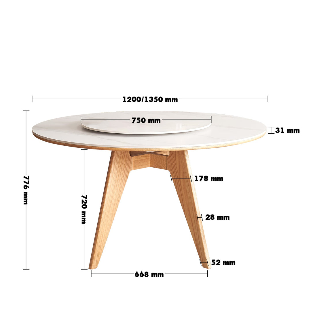 Scandinavian sintered stone round dining table belly size charts.