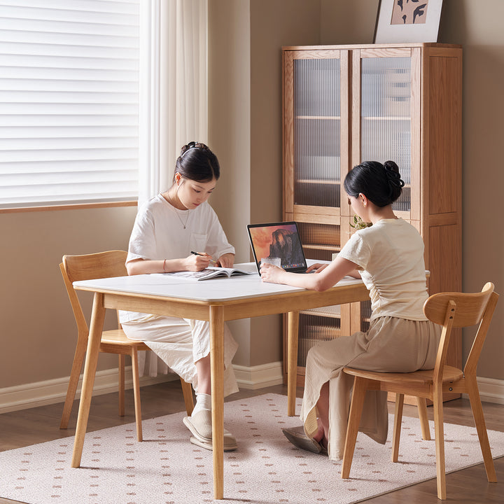 Scandinavian sintered stone rubber wood dining table rowan material variants.