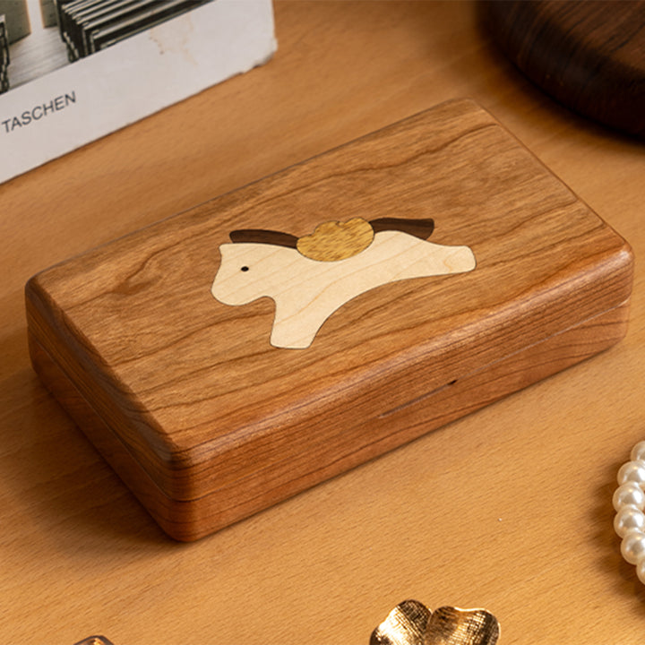 Scandinavian solid wood jewelry box keepsa with context.