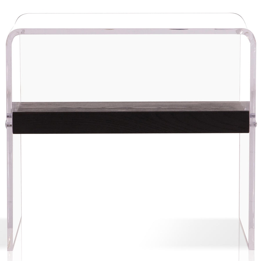 Scandinavian transparent acrylic side table zenith in white background.