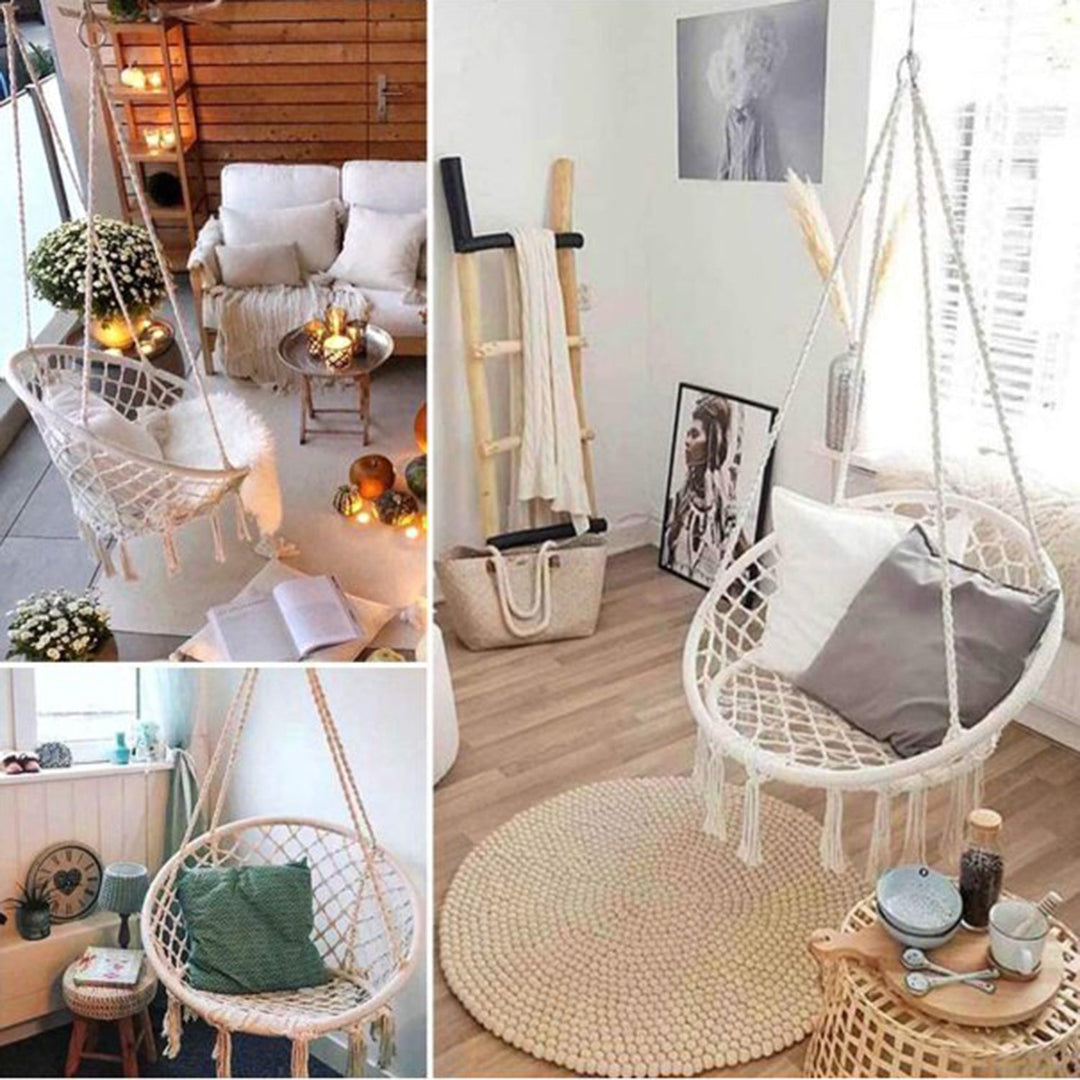 Scandinavian twine hanging chair 1 seater sofa net in details.