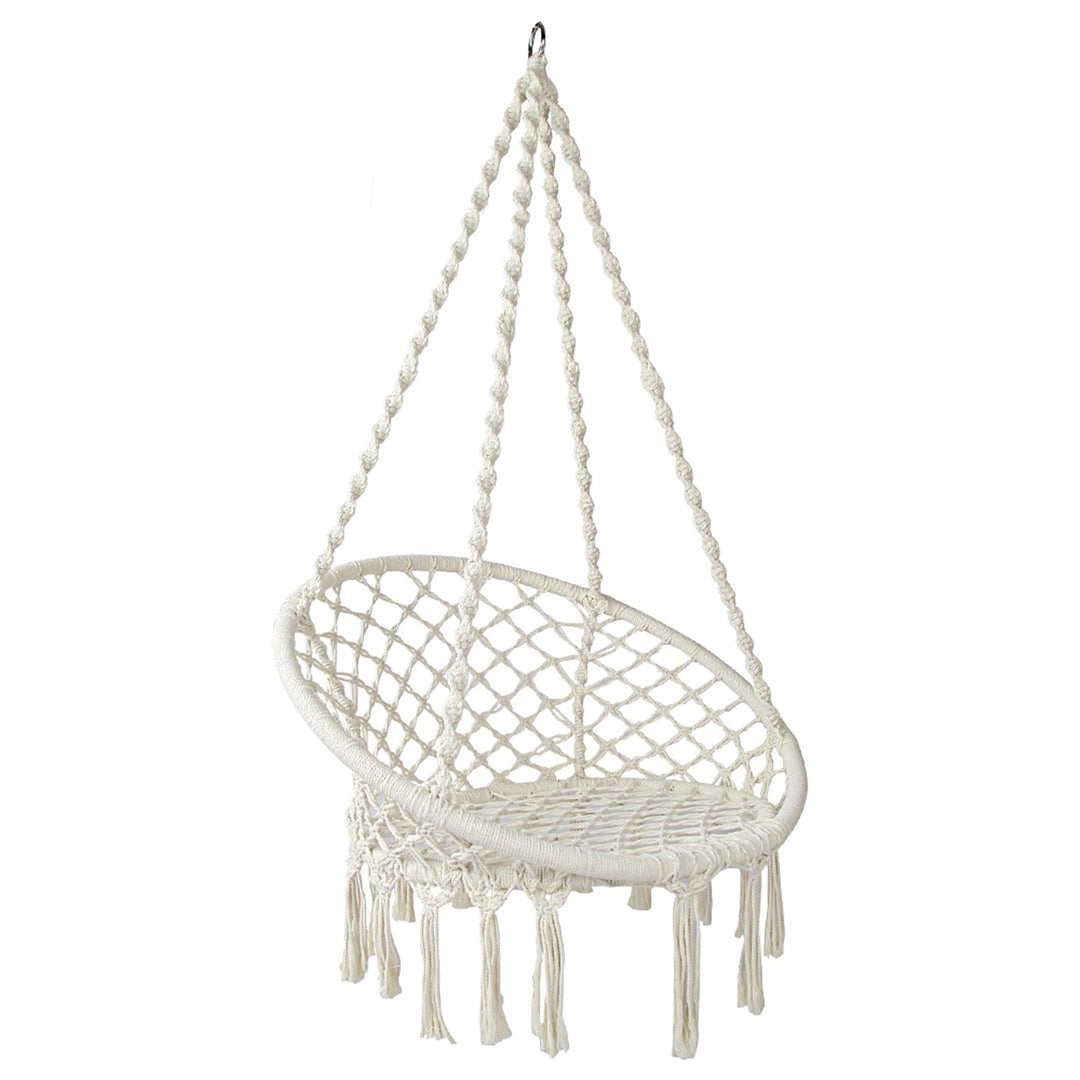 Scandinavian twine hanging chair 1 seater sofa net in white background.