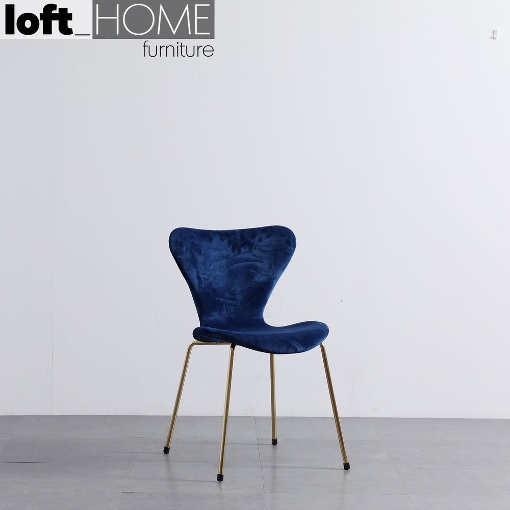 Scandinavian velvet dining chair ant primary product view.