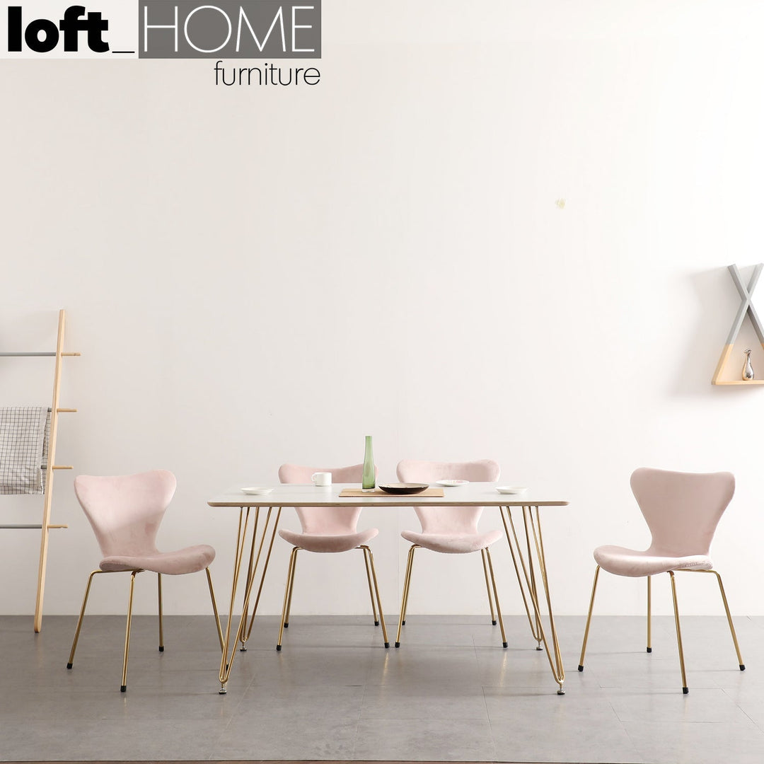 Scandinavian velvet dining chair ant conceptual design.