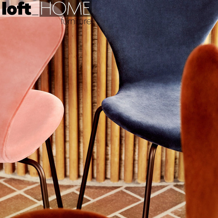 Scandinavian velvet dining chair ant in details.
