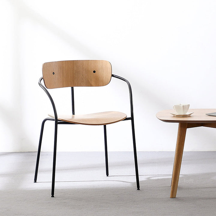 Scandinavian wood armrest dining chair pavilion av2 material variants.