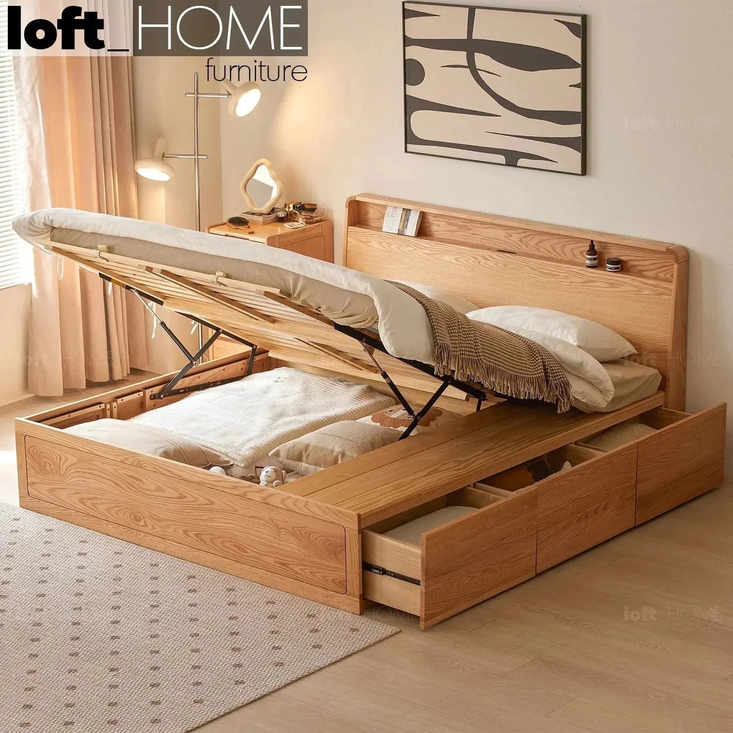 Loft queen bed frame with storage best sale