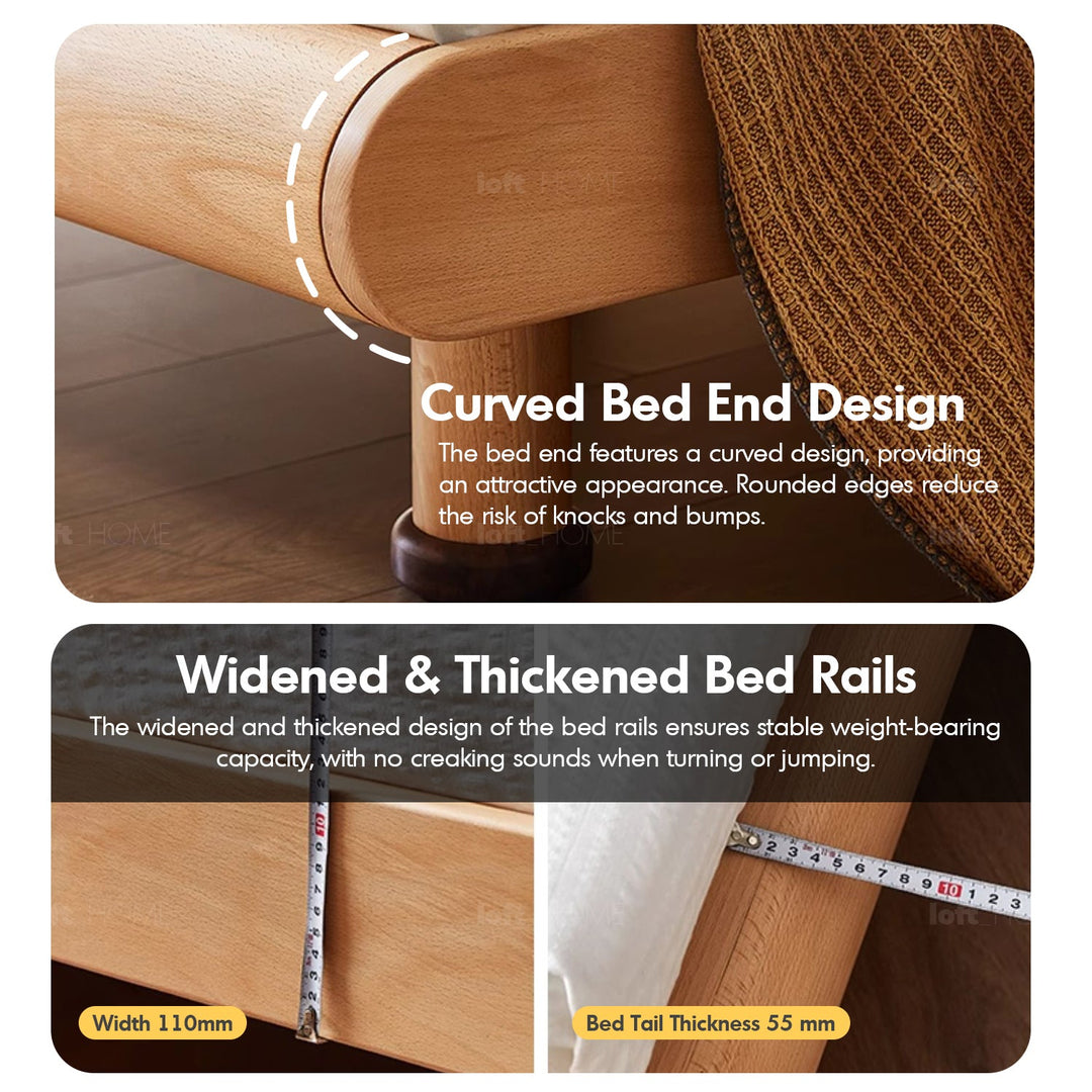 Scandinavian wood bed eller wave in close up details.