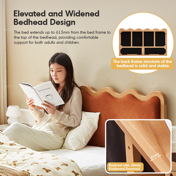 Scandinavian wood bed eller wave with context.