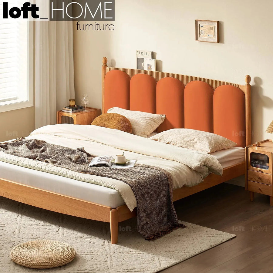 Scandinavian wood bed frame cherry radiant primary product view.