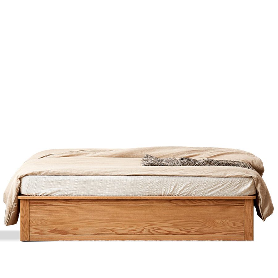 Scandinavian wood bed hemo in white background.