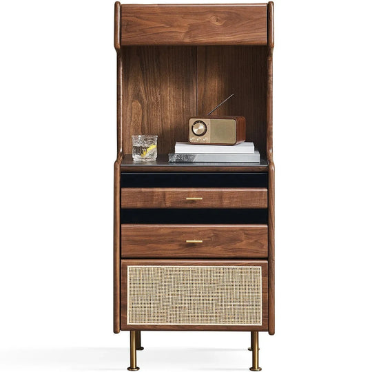 Japandi wood cabinet goya in white background.