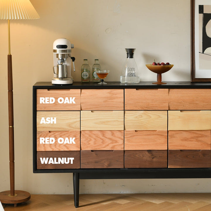 Scandinavian wood cabinet wabi sabi color swatches.