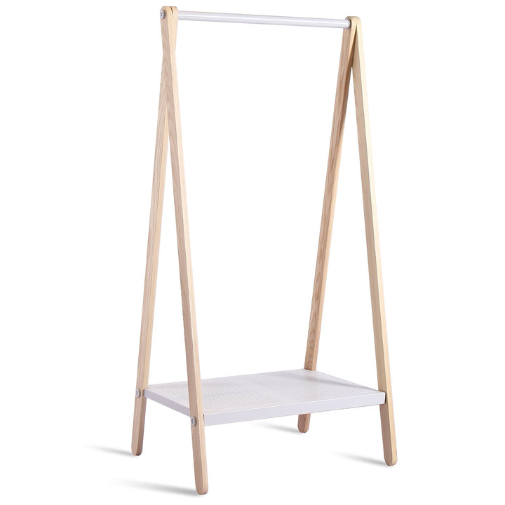 Scandinavian wood cloth hanger shelf toj layered structure.