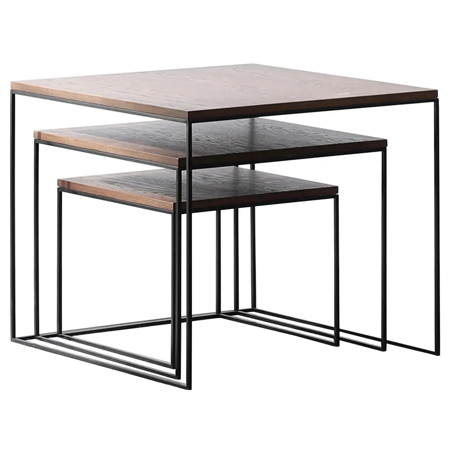 Industrial wood coffee table 3pcs set dvein in white background.
